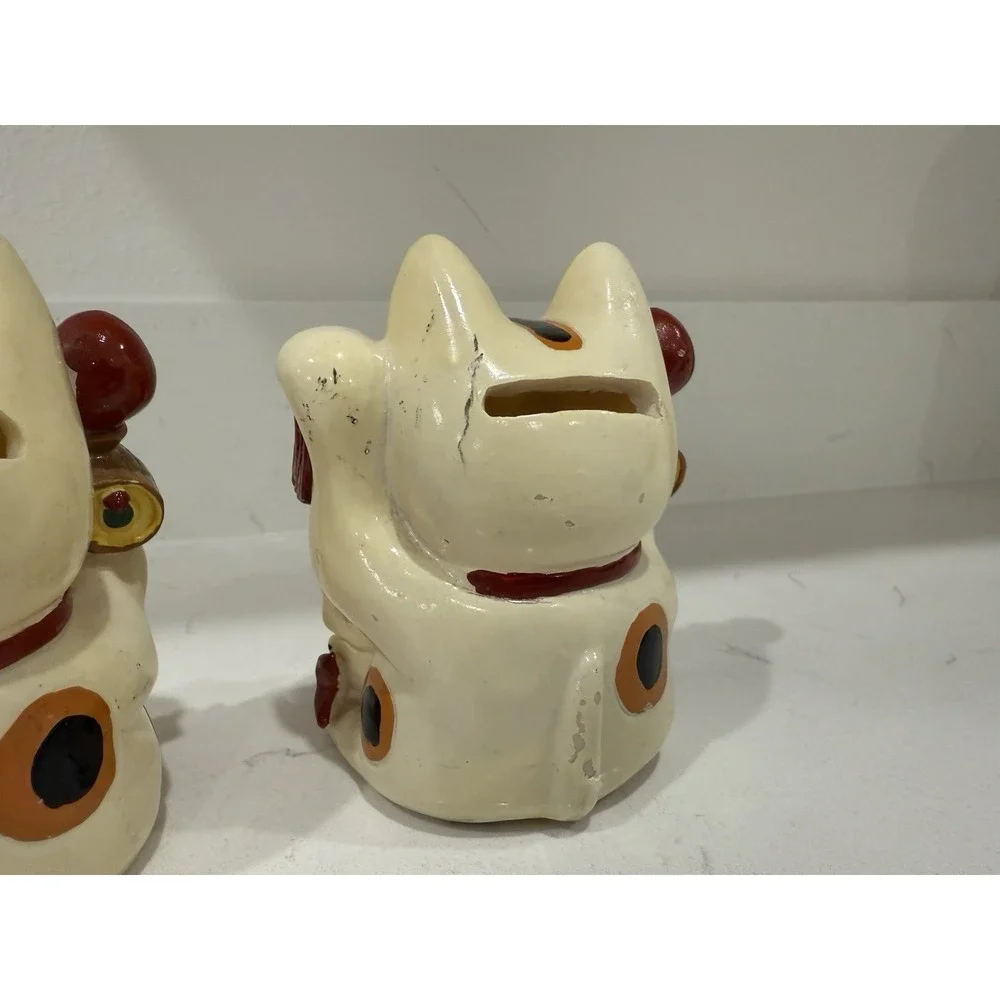 Lot Of 2 Japanese Maneki Neko Lucky Cat Coin Bank Koneko Ceramic 4